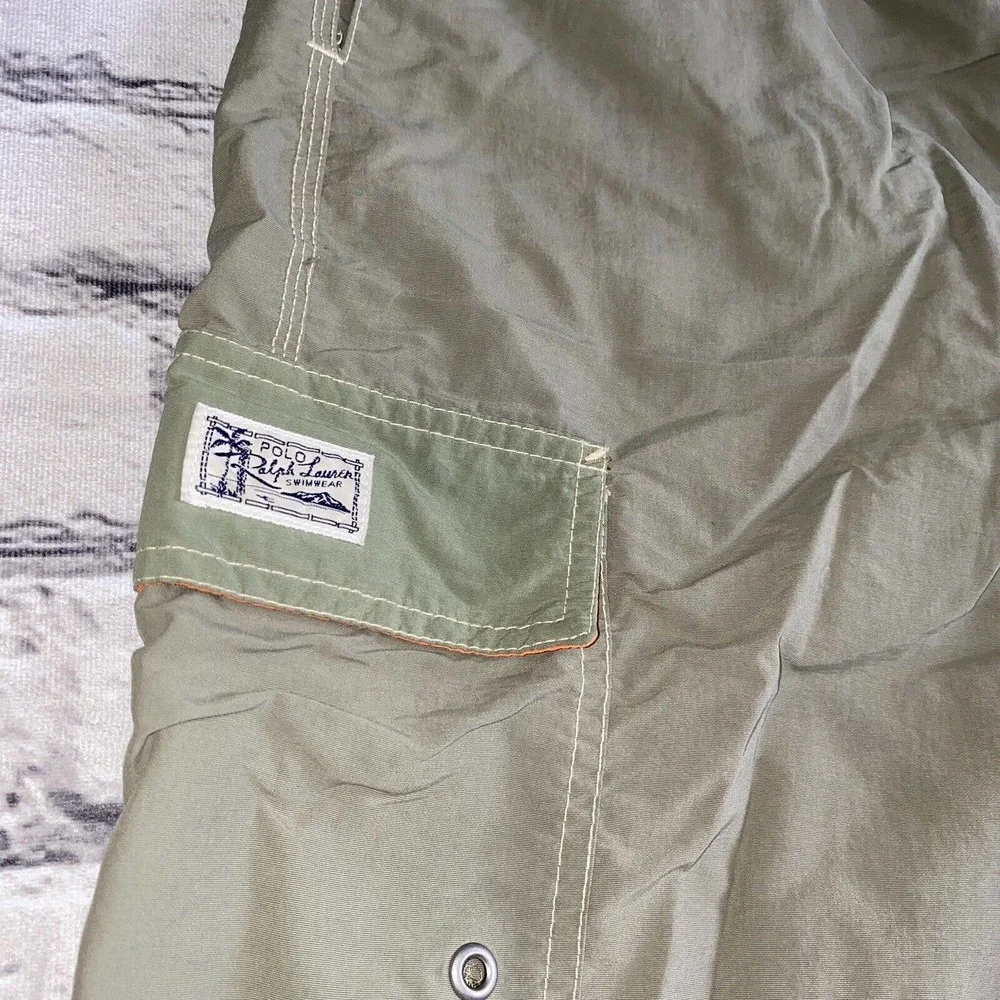 Polo Ralph Lauren Swim Trunks Green Nylon Drawstring Mens Size Large